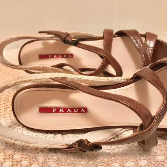 Prada Strappy Platform Cork Wedges Espadrilles Wrap Sandals Size 9 - Picture 3 of 10